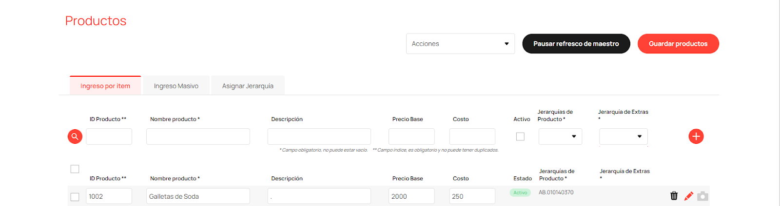 seccion de productos en trm toteat con detalle