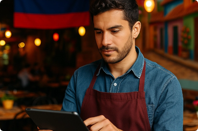 software-para-restaurantes-con-varias-sedes-en-colombia- restaurante colombiano con jefe usando software